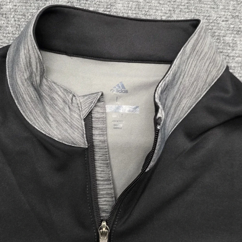 Adidas Mens Large Gray Black Space Dye Quarter Zip Pullover Long Sleeve Shirt